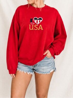 Vintage I ❤️ The USA Crewneck Sweatshirt Red Embroidered Graphic XL Patriotic